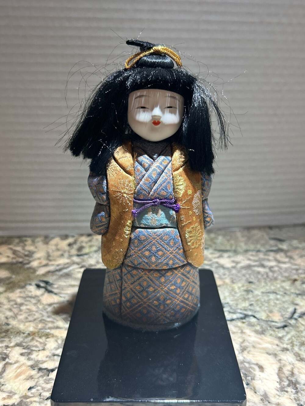 Vintage Japanese Kimekomi Ningyo Doll in Traditional Silk Brocade Kimono